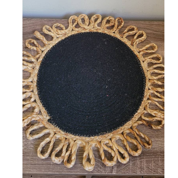 Set of 4 Boho Placemats Sunburst, Black and Jute Retro - Picture 2 of 2
